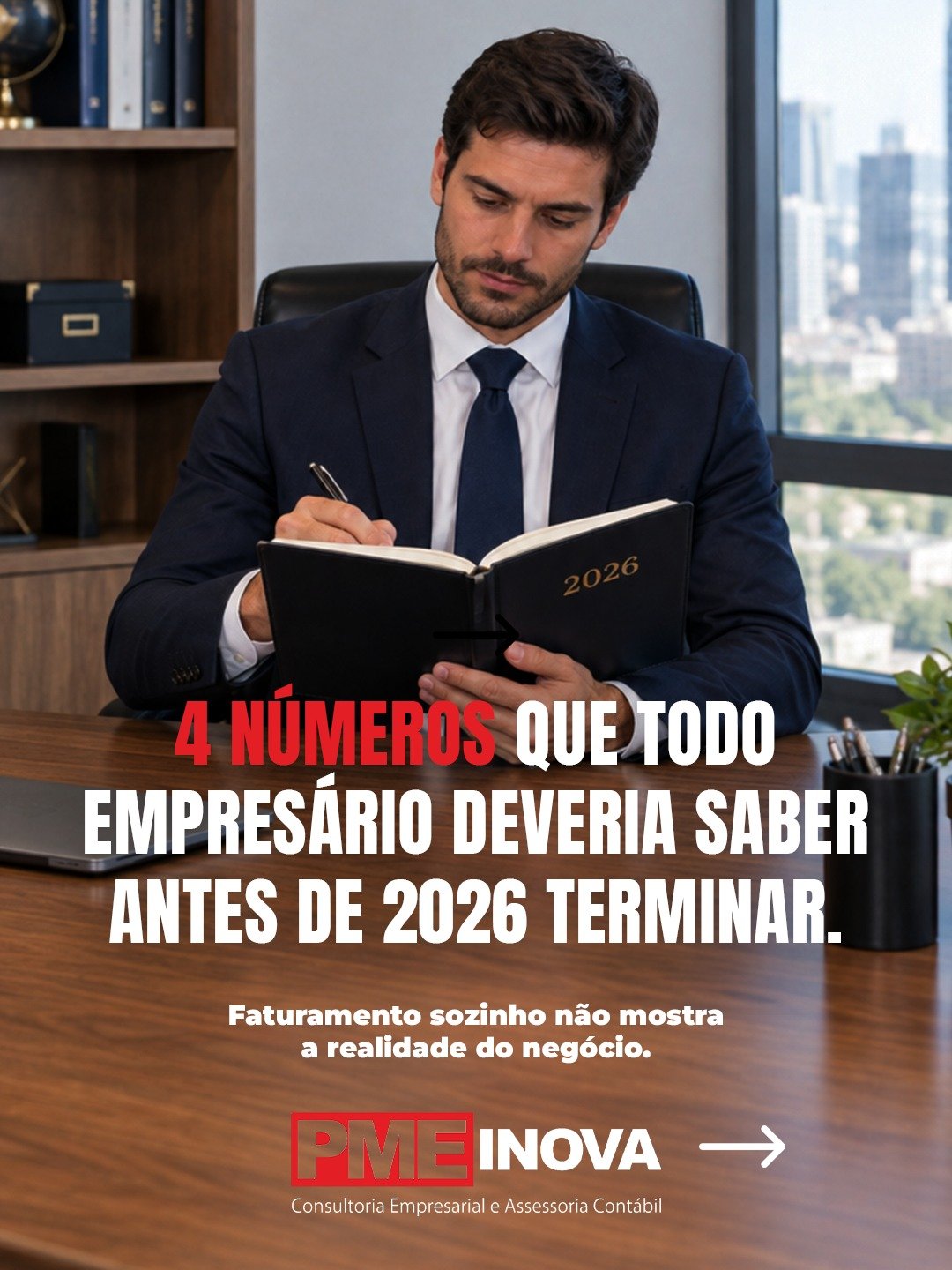 Você pode saber exatamente quanto existe na conta da empresa hoje e, mesmo assim, não conhecer a real situação do negócio.

Saldo bancário é apenas uma parte da história.

Faturamento, lucro, carga tributária e margem ajudam a enxergar com mais clareza o desempenho da empresa e dão base para decisões mais conscientes.

Antes de estabelecer as metas de 2027, entenda primeiro como sua empresa está terminando 2026.

Bons planejamentos começam com números confiáveis.