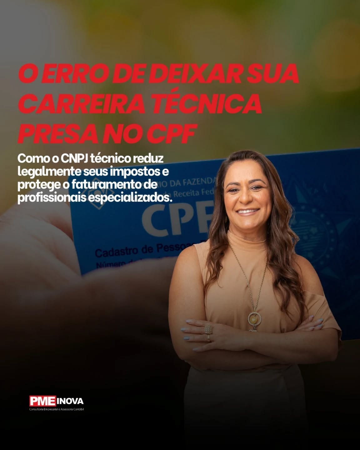Se você é um profissional especializado, seja da área da saúde, engenharia, tecnologia ou consultoria, continuar recebendo seus honorários como pessoa física pode ser o maior ralo financeiro da sua carreira. Ficar preso ao CPF significa estar sujeito a uma alíquota de Imposto de Renda que chega a 27,5%, além do INSS.O CNPJ técnico não é apenas uma formalidade burocrática para emitir notas; ele é uma ferramenta de engenharia tributária. Com a estruturação correta e o planejamento do modelo societário ideal, é possível reduzir drasticamente essa carga tributária de forma 100% legal, aumentando a sua margem de lucro líquida e trazendo muito mais segurança jurídica para a sua atuação.Prestar um serviço de alto nível exige uma estrutura de negócios à altura. Deixe de perder parte do seu faturamento para a falta de planejamento.Quer descobrir o quanto você pode economizar migrando para o CNPJ Técnico? Entre em contato conosco pelo link da bio e solicite uma simulação com os nossos especialistas.#cnpjtecnico #planejamentotributario #prestadordeservico #medicos #engenheiros pmeinova